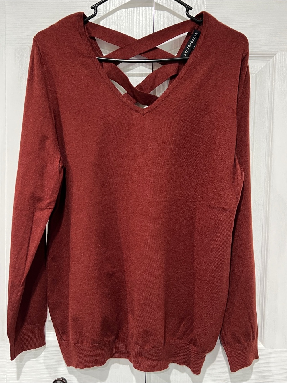 Love Ellie Rust Red Crisscross V-Neck Sweater